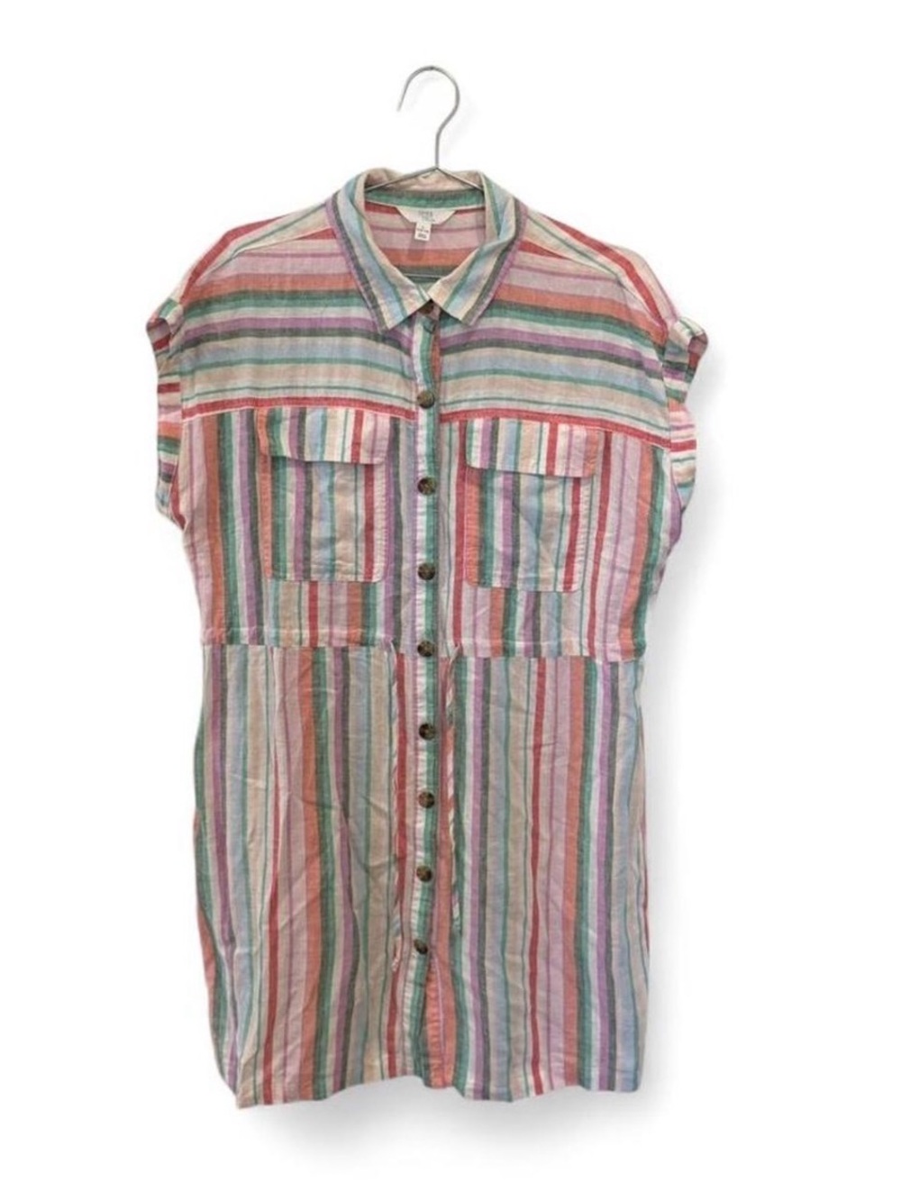 Time and Tru Multi-Color Striped Button Front Shirt Dress